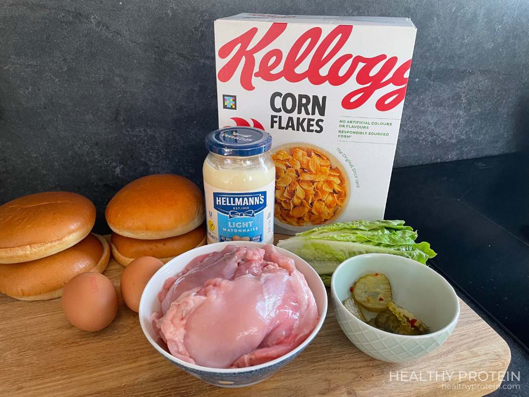 Best Fried Chicken Burger Ingredients on the wooden plate